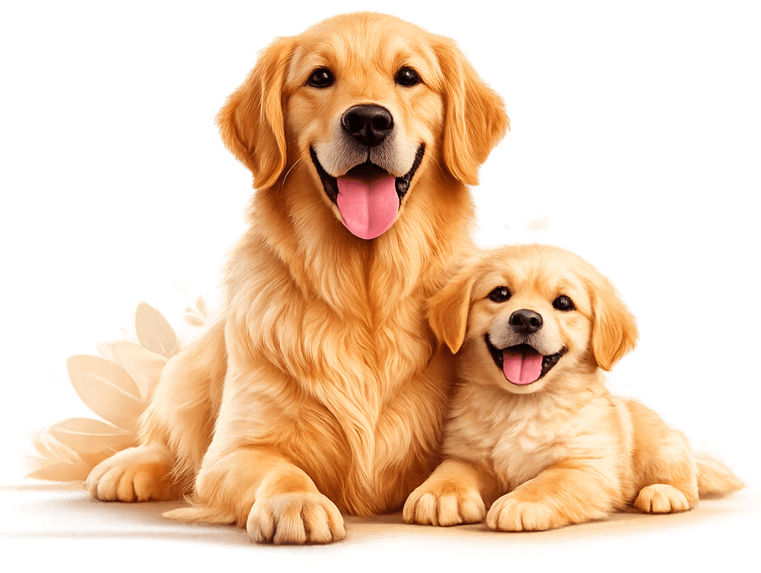 Happy dog and puppy cared for with Petsy